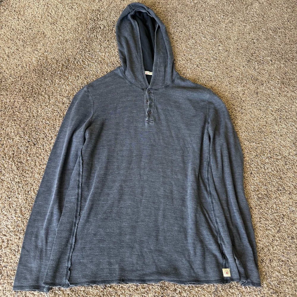 Agave Denim Men's Pull Over Hoodie, 1/4 Button, Gray, Large